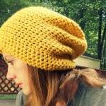 Slouchy Beanie Crochet Yellow
