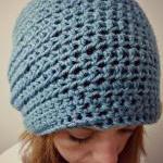 Slouchy Beanie Crochet Blue With Button